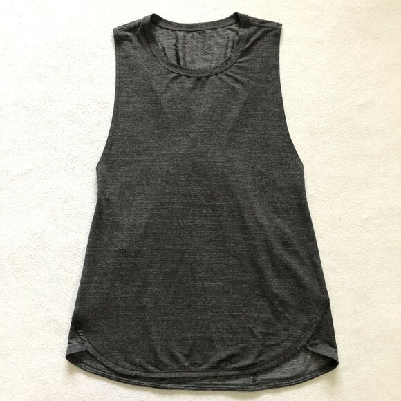 Lululemon Women In A Cinch Tank Heathered Black Racerback Pleated Gathered Top 4 - Picture 2 of 7